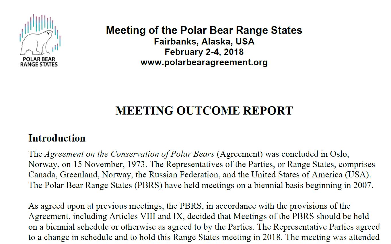 2018 Polar Bear Range States Meeting Outcome Report Fairbanks Alaska